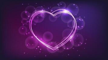 Neon frame in heart form with shining effects and sparkles vector