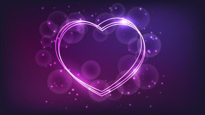 Neon frame in heart form with shining effects and sparkles