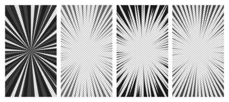Set of comic book pages with black lines isolated on background. Template with flash explosion rays effect texture. illustration vector