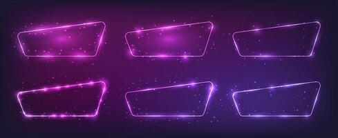 Set of six neon frames with shining effects vector