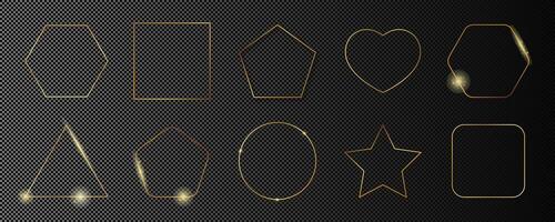 Gold glowing different geometric shape frame vector