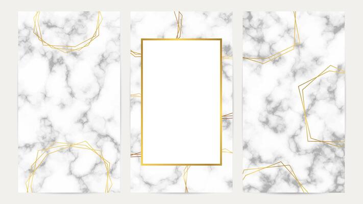 Golden geometric frames on marble texture