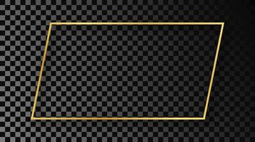 Gold glowing rectangular shape frame with shadow isolated on dark background. Shiny frame with glowing effects. illustration. vector