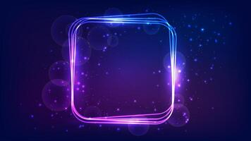 Neon rounded square frame with shining effects vector