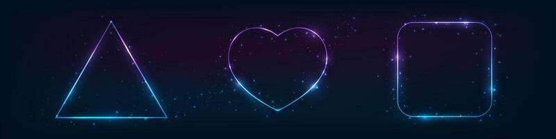 Set of neon frames with shining effects vector