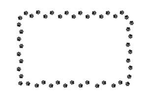 Rectangular frame with pet paw print. Black silhouette of a path of dog or cat footprints . Frame with pet footprints for design of shop windows, websites, etc. illustration. vector