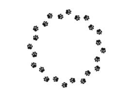 Circular frame with pet's paw print. Black silhouette pathway of dog or cat footprints arranged in a circle. Frame with pet footprints for design of shop windows, websites, etc. illustration. vector