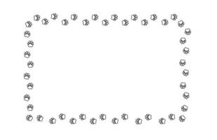 Rectangular frame with contoured pet paw print. Black silhouette of a path of dog or cat footprints . Frame with pet footprints for design of shop windows, websites, etc. illustration. vector