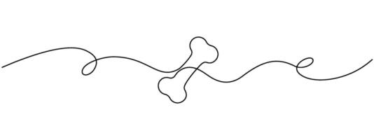 Drawing of a bone for a dog, drawn with one editable continuous line. Continuous line drawing of a human bone. illustration. vector