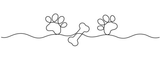 Drawing of a dog's paw and bone with a continuous line. Paw print with bone with one editable line. illustration. vector