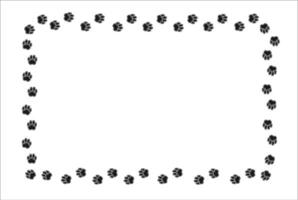 Rectangular frame with pet paw print. Black silhouette of a path of dog or cat footprints . Frame with pet footprints for design of shop windows, websites, etc. illustration. vector
