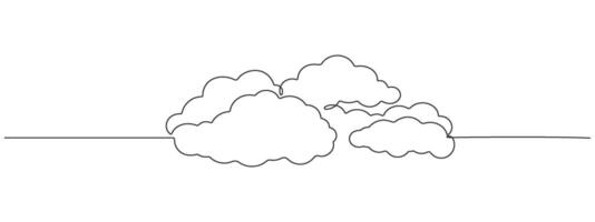 illustration drawn with one continuous line of clouds in the sky. Single line concept of overcast cloudy weather. vector