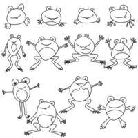 Set of outline frogs in doodle style, cute characters for design or creation of coloring pages vector