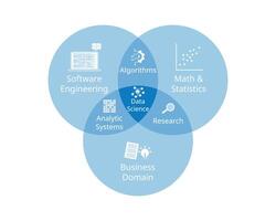 subset circle element of data science from business domain, statistics, software engineering vector