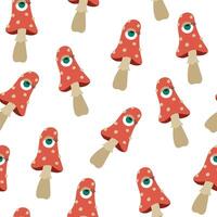 Groovy fun psychedelic mushrooms fungus in 60s 70s style pattern background vector