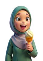 Female with Hijab Enjoy Ice Cream 3d Design png