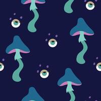 Groovy fun psychedelic mushrooms fungus in 60s 70s style pattern background vector