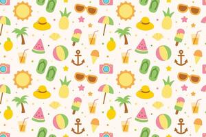 summer seamless pattern with colorful objects vector