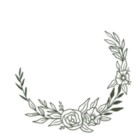 Round floral wreath frame with hand drawn flowers and leaves decoration png