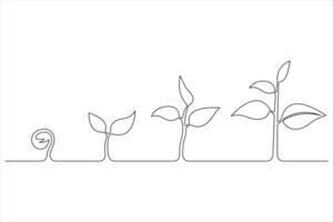 One continuous line drawing Plant growth process vector
