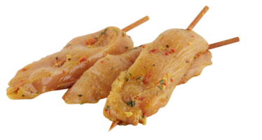 Fresh chicken skewers cut out isolated transparent background png