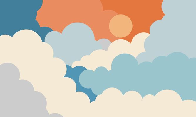 Cartoon clouds background, Sky and Clouds, Beautiful Background. Stylish design with a flat, cartoon poster, flyers, postcards, web banners. holiday mood, airy atmosphere.