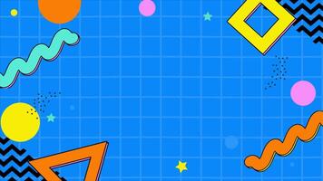 Retro abstract 80's 90's design pattern background. Memphis style with geometrical shapes of different vintage colors. video