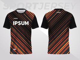 orange on dark background for sports jersey pattern. abstract color texture shirt front and back view mockup. vector