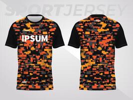 orange on dark background for sports jersey pattern. abstract color texture shirt front and back view mockup. vector