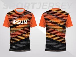 orange on dark background for sports jersey pattern. abstract color texture shirt front and back view mockup. vector