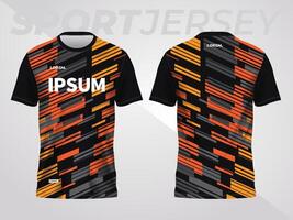 orange on dark background for sports jersey pattern. abstract color texture shirt front and back view mockup. vector