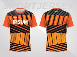 orange on dark background for sports jersey pattern. abstract color texture shirt front and back view mockup. vector