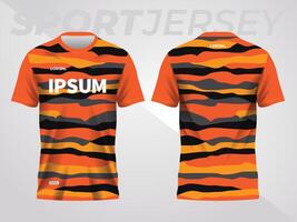 orange on dark background for sports jersey pattern. abstract color texture shirt front and back view mockup. vector