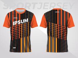 orange on dark background for sports jersey pattern. abstract color texture shirt front and back view mockup. vector