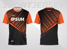 orange on dark background for sports jersey pattern. abstract color texture shirt front and back view mockup. vector