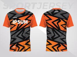 orange on dark background for sports jersey pattern. abstract color texture shirt front and back view mockup. vector