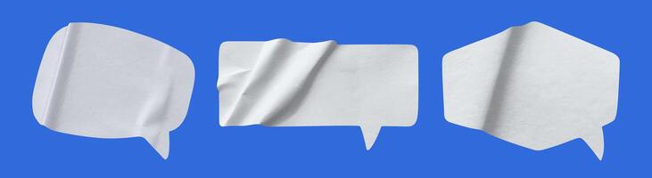 Bubble speech shape in white paper texture. Set of balloon text isolated for retro comic and design element. photo