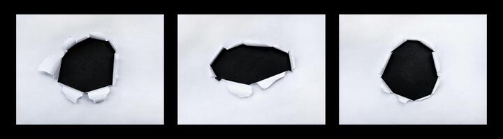 torn paper frame with the ripped sides. a black hole of torn on the white paper. realistic torn paper with the ripped edges for copy space background 02 photo