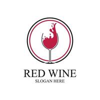 red wine glass with splash logo design concept idea with label circle vector
