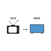 icon comparison of retro tv and new lcd tv monitor vector