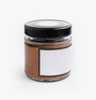 Blank label jar of peanut butter isolated on white photo
