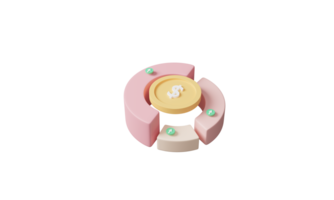 minimal Cute Circle diagram graph money coin increase. 3d render pastel. Business Finance concepts. Trading, Stocks, Crypto, Management. Colorful charts. Moving up. 3D rendering png