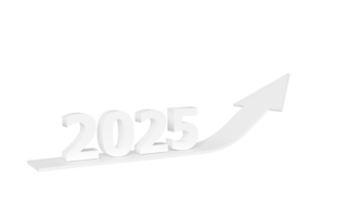Concrete Arrow moving up and Happy new year 2025 year calendar date . Concept annual growth and success. 3d illustration with copy space png