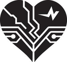 heart with an ECG line illustration black and white vector