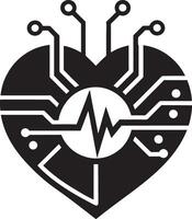 heart with an ECG line illustration black and white vector
