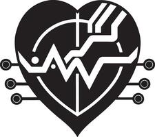 heart with an ECG line illustration black and white vector