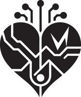 heart with an ECG line illustration black and white vector