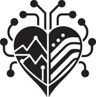 heart with an ECG line illustration black and white vector