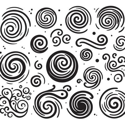 Hand-Drawn Swirls on Clean White Background, Variety of Shapes and Sizes