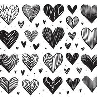 Hand-Drawn Hearts on Clean White Background, Variety of Shapes and Sizes vector
